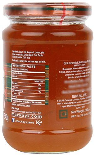Image of Mackays Pink Grapefruit Marmalade Jam 340gm | Imported from Scotland | Made with Whole Fruits | Vegan | Gluten-Free | No Artificial Colors or Preservatives (Pack of 3)