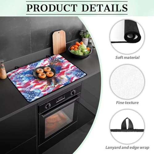 Image of Poceacles Independence Day Kitchen Decor Stove Top Cover for Ceramic Glass Stove Cover Oil Resistant Prevent Scratching Oven Cooktop Mat for 4th of July, Eagle American Flag Pattern
