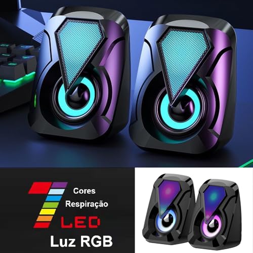 Caixas de Som RGB para PC, Alto-falantes 2.0 Estéreo com Iluminação LED, Preto (AL-1091)