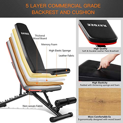 Raybee Foldable Workout Bench Adjustable Weight Bench for Full Body Strength Training Exercise Bench for Home Flat Bench