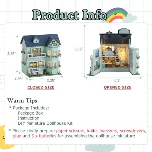 Image of TuKIIE DIY Miniature Dollhouse Kit with Furniture, 1:32 Scale Creative Room Opened & Closed Mini Wooden Doll House for Kids Teens Adults(Warm House)