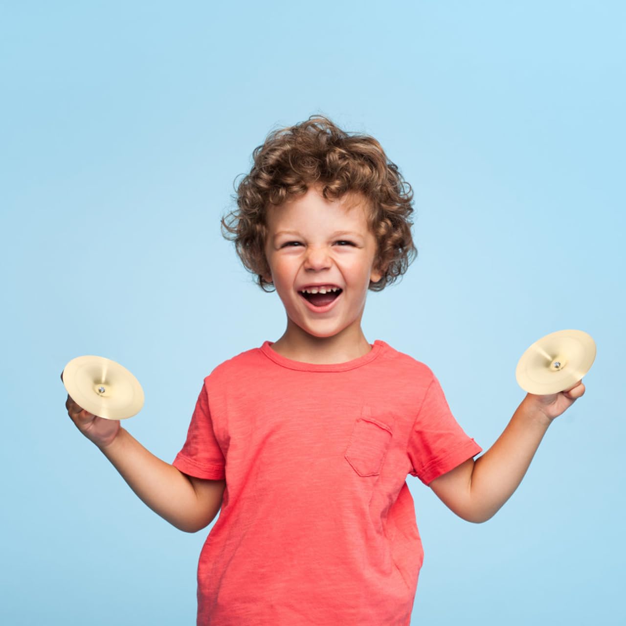 Vaguelly Finger Cymbals with Wooden Handles, 1 Pair Copper Band Cymbals, 9cm/3.5in Mini Marching Cymbals, Hand Cymbal Belly Dance, Orff Music Instrument for Child & Adult