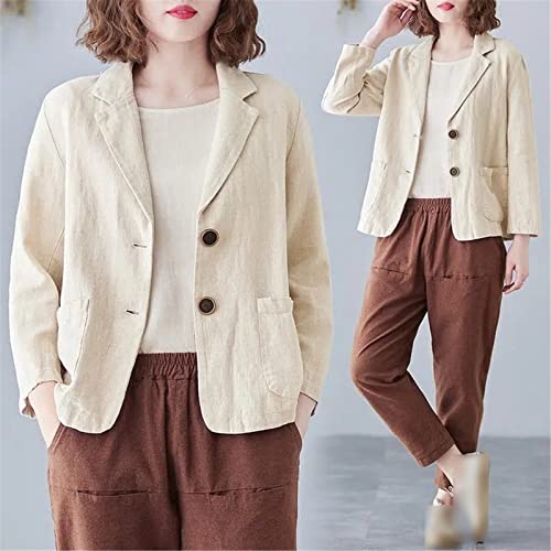 Womens Spring Summer Coat Cotton Linen Blazer Suit Cardigan Jacket Women Casual Solid Color 3/4 Sleeves Jackets2