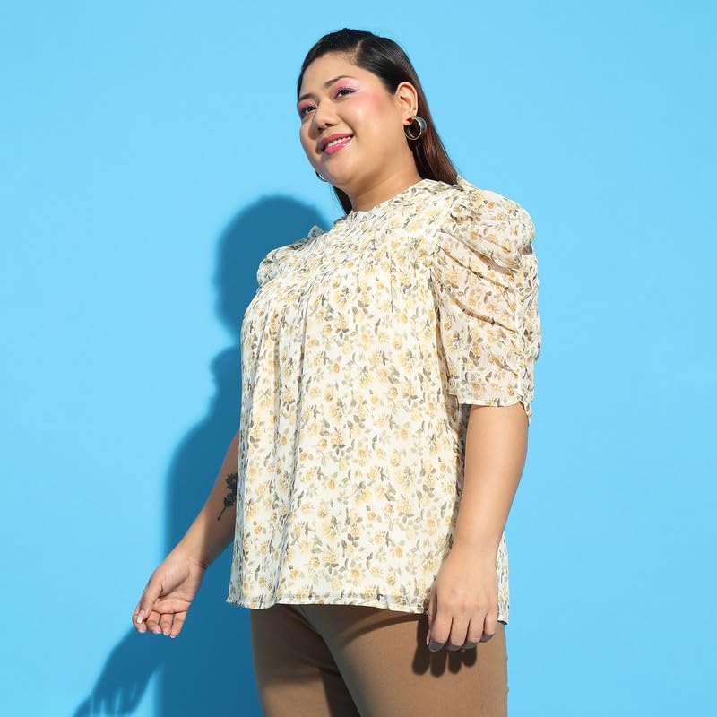 Image of oxolloxo Women Plus Size Round Neck Short Sleeve with Gather Pleates Ruffle Detail Top