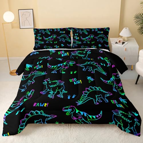 Image of QOOMO Jurassic Dinosaur Kids Bedding Set, Black, Twin Size