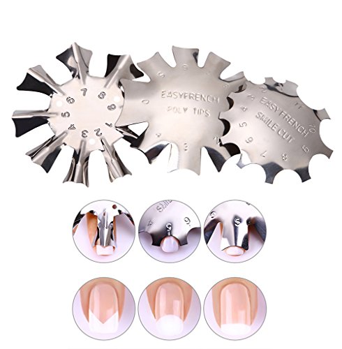 WOKOTO 3pcs Easy French Smile Line Gel Cutter Tool Staniless Steel C-Shape Manicure Edge Trimmer Diy Plate Module (3 Patterns)