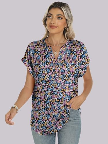 Image of ANRABESS Womens Short Sleeve Henley Tops V Neck Dressy Casual Blouses Summer Trendy Tee Shirts 2026 Vacation Fashion Clothes