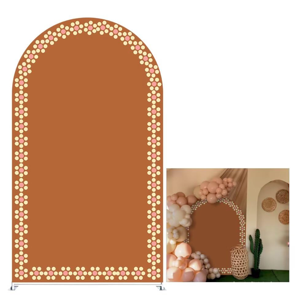 KONPON Brown Mexican Fiesta Theme Arched Backdrop Cover Double-Sided Stretchy Arch Stand Fabric Cover for Baptism Baby Shower Birthday Wedding Party