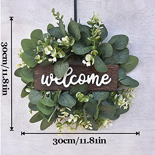 HAOSHICS Green Eucalyptus Wreath with Welcome Sign Artificial Eucalyptus Wreath Spring Summer Wreath with White Berries for Front Door Wall Window Festival Porch Farmhouse Patio Garden Decor (A) - Cosy Home Interiors HAOSHICS Green Eucalyptus Wreath with Welcome Sign Artificial Eucalyptus Wreath Spring Summer Wreath with White Berries for Front Door Wall Window Festival Porch Farmhouse Patio Garden Decor (A) - Image 4