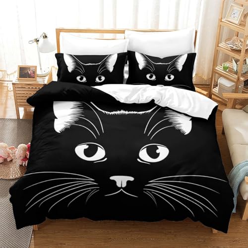 Housse de couette 220x240 chat mignon avec taies d'oreiller ado - 2