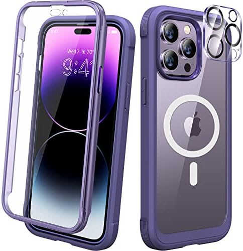 Diaclara Designed for iPhone 14 Pro Max Case 6.7’’,[Compatible with MagSafe][2023] Full Body Rugged Magnetic Protective Case+9H Camera Lens Protector w/Built-in Screen Protector (Deep Purple)