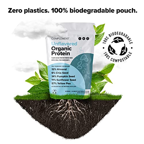 Complement Organic Vegan Protein Powder, Unflavored - Low Carb, Low Calorie, Sugar Free, Soy Free, Non-Gmo, Gluten Free, Non Dairy - 30 Servings #TOP6