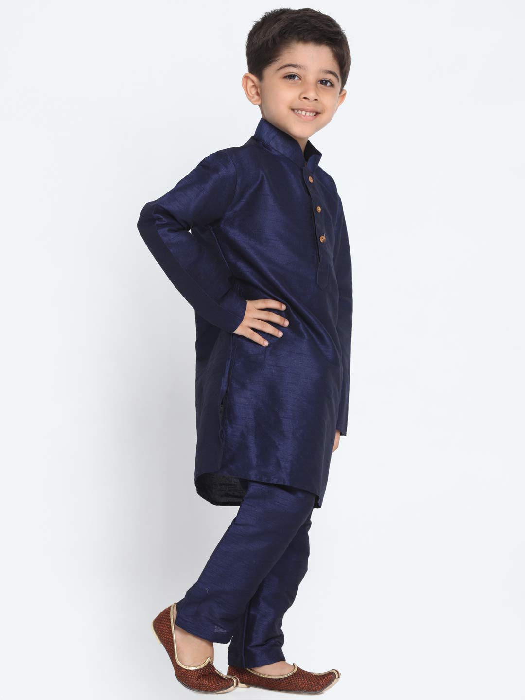 Jbn Creation Boys' Navy Blue Silk Blend Kurta And Pyjama Set_Vasbknb001Npnb_32