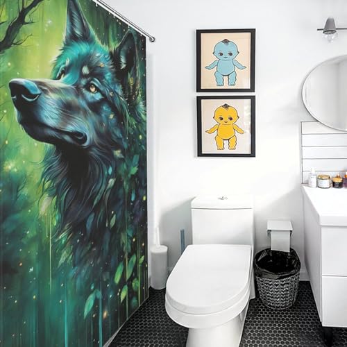 Rideau de douche loup imperméable et lavable pour baignoire