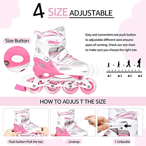 Jeefree 4 Size Adjustable Inline Skate For Kids,Children's Inline Skates With Light Up Wheel,Outdoor Illuminating Roller Blades Skates For Girls,Boys And Beginners #TOP3