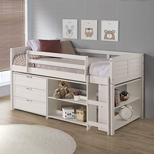 Donco Kids Louver Panel Twin Modular Low Loft Bed in White Finish - Combo Set B - Thumbnail 2