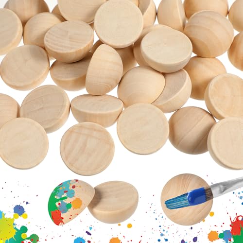 Halbe Holzkugeln, 50 Stück Halbrunde Holzperlen aus Naturholz für DIY-Projekte, Bemalen, Basteln und Dekorieren Unvollendete Halbkugel für kreative Holzverarbeitung (2,5×2,5×1,25 cm)