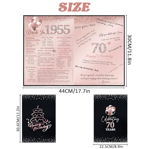 Image of Vlipoeasn 70th Birthday Party Guest Book for Women, Creative 1955 Poster Sign in Book, Pink and Black Back in 1955 Signature Book, 70 Year Old Birthday Party Decorations Centerpieces Supplies