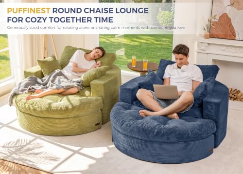 Image of MAXYOYO Oversized Round Chaise Lounge Sofa, Boneless Chair with Ottoman