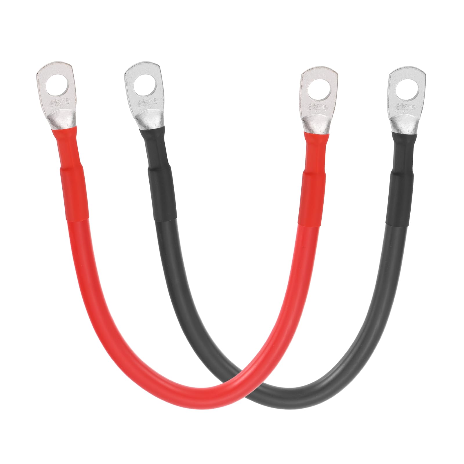 Muiltvoe 2PCS 6 AWG Battery Cable, 2ft Pure Copper Battery Inverter Cables with 3/8" Ring Terminals for Marine Solar Boat Car RV, Red Black