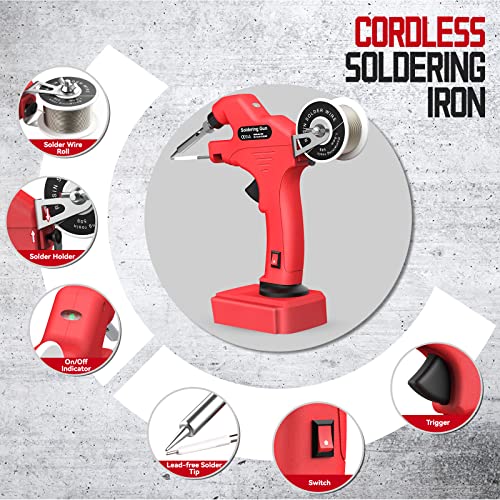Mtiolhig Cordless Soldering Iron Kit for Milwaukee m18 Battery, 30W Automatic Feed Hand-held Soldering Iron with 50g 0.04’’ Solder Wire & 5pcs Solder Tip for for Repairing Welding(Not Include Battery)