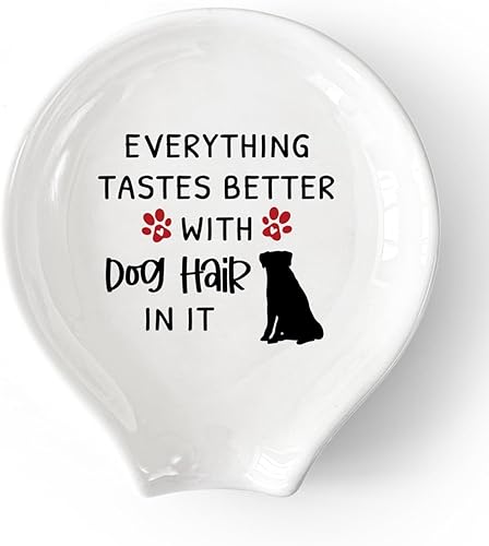 WHING Divertido soporte de cuchara de té de café de cerámica blanca, todo sabe mejor con el pelo de perro, decoración de estación de café,