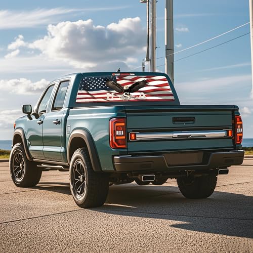 Image of Rear Window Decals for Trucks - 65x17.3 in Back Window Decals Fit Most Pickup Trucks SUV, Vinyl American Flag Back Window Decal Truck Rear Window Graphics for Personalized Decoration