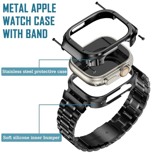 Image of MioHHR Stainless Steel Band with Case for Apple Watch Bands Ultra 3 /2 /1