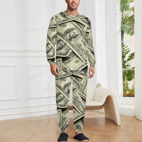 Money Dollar Bills Pajama Set Long Sleeve Lounge Sets Sleepwear 2 Pjs Nightwear for Men Women2