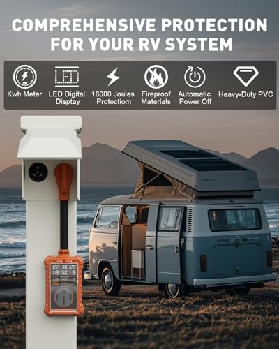Image of RV Surge Protector 50 Amp with Digital Display & Auto-Shutoff | 16,000J Circuit Analyzer, Real-Time Voltage Current KWH, Waterproof RV Power Surge Protector for Camper, Motorhomes