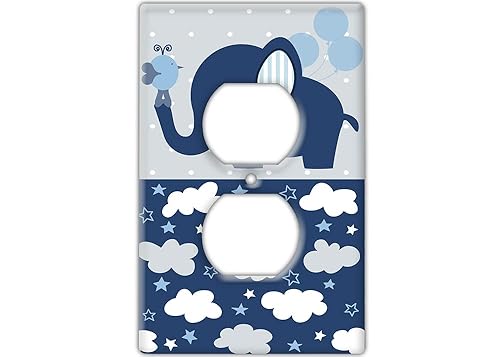 Miniatura 8 de Decorative Wall Switch Cover Plate - Baby Elephant in Blue Decor Switch Plate - Cute Illustration Perfect for Nursery Room With Lots of Blues