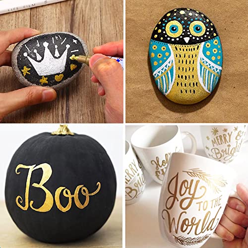 Tfive Gold Paint Marker Paint Pens - 5 Pack Oil Based Permanent Marker Pen, Medium Tip, Waterproof & Quick Dry, For Office, Art Projects, Rock Painting, Ceramic, Glass, Wood, Plastic, Metal, Canvas #TOP2