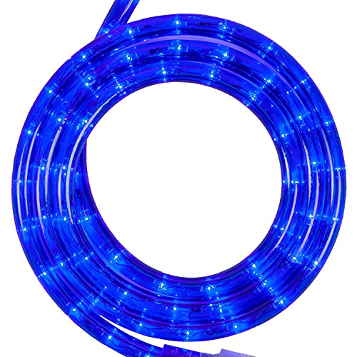 Wintergreen Lighting 18ft 216 LED Commercial Grade Blue Rope Light, LED Flexible Rope String Light Outdoor – LED Rope Bedroom Light, 120V, ½ Inch, 2-Wire – Rope Light Clips and Power Cord Included