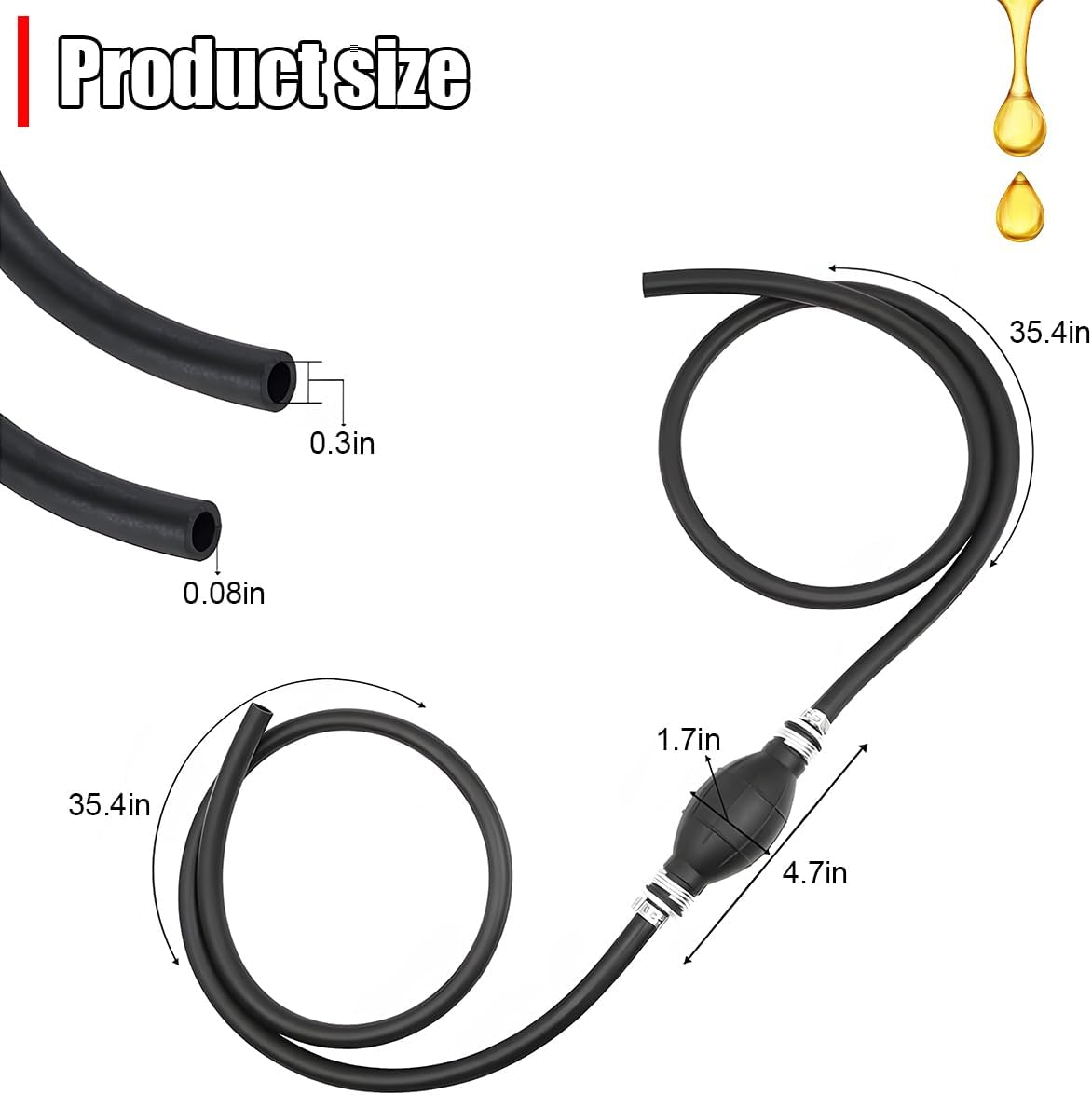 Car Fuel Line Assembly, 5/16" 8mm 3FT Vehicle Fuel Hose with Hand Primer Pump Bulb, Nylon Braided Automotive Hose Accessories, Universal for SUV Truck Outboard Motor