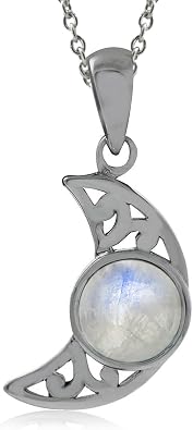 Silvershake Round Shape Gemstone Antique Finishing or Yellow Gold Plated 925 Sterling Silver Scroll/Filigree Crescent Moon Leverback Dangle Earrings or Pendant or Pendant with 18 Inch Chain Necklace