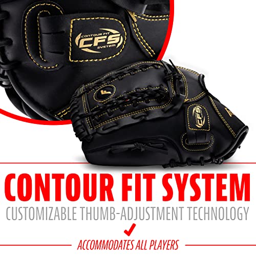Image of Franklin Sports Baseball and Softball Glove - Field Master - Baseball and Softball Mitt - Adult and Youth Glove - Left Hand Throw - 12 inch - Black /Gold