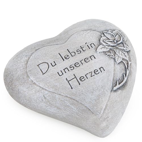 Logbuch-Verlag Trauer Herz Du lebst in unseren Herzen als Grabschmuck & Grabdekoration frostsicher grau 11 x 10 x 4 cm