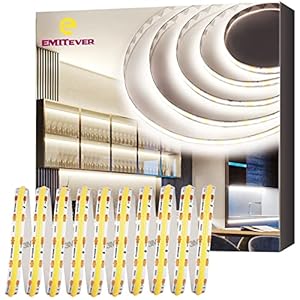 EMITEVER COB LED Strip Lights Neutral White, 4000K Tape Light Premium High Density, 24V, 300+Lumens/ft, 1200LEDs/Spool, Ra 90+, 32.8ft, 3W/ft, UL Listed 5 Year Warranty (Power Supply Sold Separately)