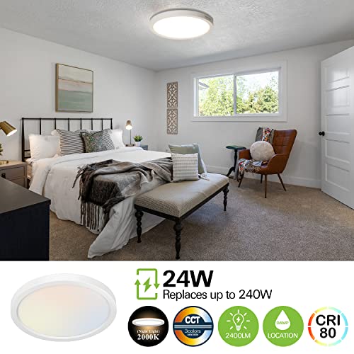 Hykolity 2 Pack 13 Inch Led Flush Mount Ceiling Light With Night Light, 24W, 2400Lm, 3000K/4000K/5000K Selectable, Round Flat Panel Light, Dimmable Ceiling Light Fixture For Dining Room, Bedroom #TOP4