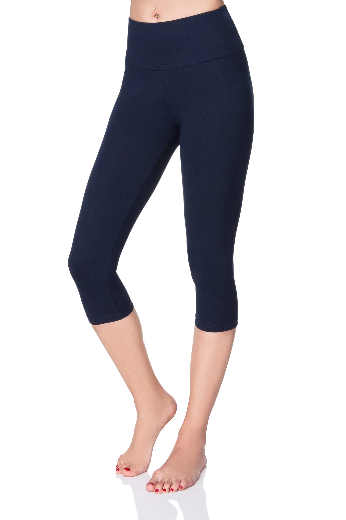 Delle Donne Leggings 3/4 A Vita Alta Con Pannello Controllo Pancia – Cotone Traspirante, Taglie UK 8-22, Casual E Sport