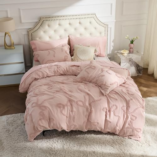 Bedsure Tufted Rose Pink Queen Size Comforter Sets, GentleSoft™ 3 Pieces Bow Cute Bedding Pink Room Decor, Gifts for Girls Teens Women, All Seasons, 1 Bed Comforter, 2 Pillow Shams, 90x90 Inches — view 4
