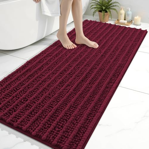 Arotive Luxury Chenille Bathroom Rug Mat, Extra Soft Thick Absorbent Shaggy Bath Rugs, Non-Slip Machine Wash Dry, Plush Bath Mats for Bathroom, Shower and Tub, 60x24, Burgundy