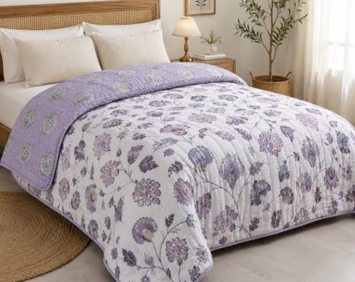 Image of RRC Cotton Jaipuri Rajai for Double Bed | Floral Print AC Comforter | Lightweight 200 GSM Summer Quilt | Soft Breathable Cotton Quilt | Pack of 1