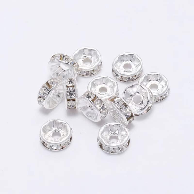 Miniatura 3 de 200 cuentas espaciadoras Rondelle de 0.315 pulgadas plateadas con diamantes de imitación de cristal para hacer joyas, cuentas sueltas para pulseras