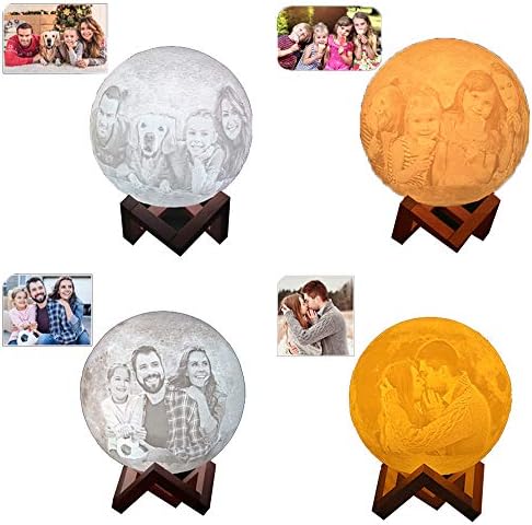 Personalized 3D Moon Lamp with Your Photos and Text USB Rechargeable 16 Colors Remote Control and Touch Control Personalized Gifts Decorative Lights (20cm)