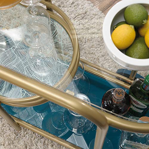Sauder Coral Cape Bar Cart, L: 39.57" X W: 15.55" X H: 33.27", Satin Gold Finish #TOP6