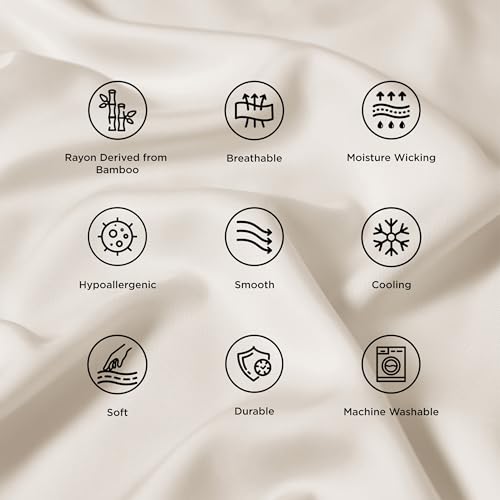 Image of Bedsure Ivory Pillow Cases Queen Set of 2, 100% Rayon Derived from Bamboo | Cooling Pillowcases, Similar to Silk Pillow Case Covers with Envelope Closure, PureWoven Bedding Gift, 20x30 Inches