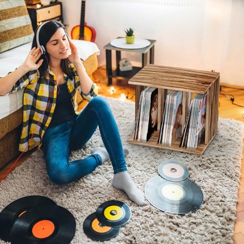 Emfogoo Meuble Platine Vinyle, Rangement Vinyle Étagère Mural 3 Compartiments, Support pour 100 Albums, Idéal pour Salon ou Bureau (Rustique Brun) – vue 7