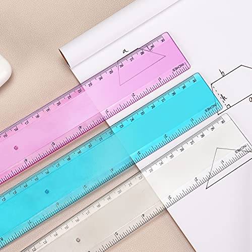 Color Plastic Ruler Straight Ruler Assorted Color Ruler Measuring Tool 12 Inch Ruler Set Rulers Bulk 3 Pack - Thumbnail 4