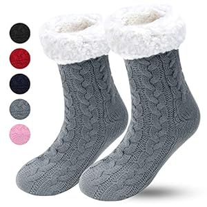 BOER Slipper Socks – Winter Ladies Non Slip Soft Cozy Slipper Socks Fleece Lined Fluffy and Furry Knitted Warm Home…